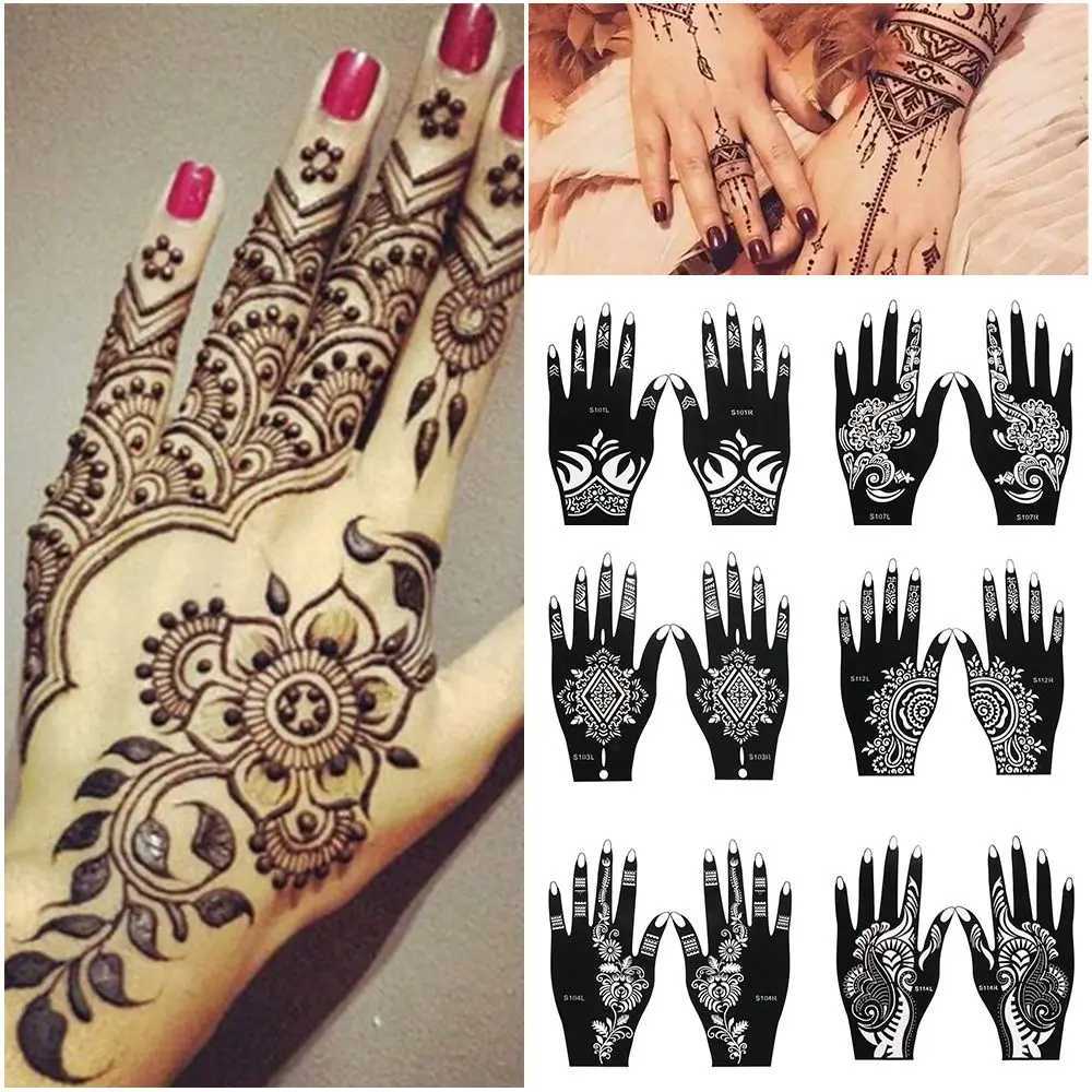 Tatueringsöverföring 2 st varma försäljning bröllopsverktyg makeup skönhet tatuering stencils diy body art henna mall klistermärke tillfällig handdekal 240426