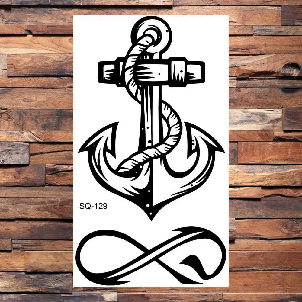 Tattoo Transfer Black Anchor Temporary Tattoos For Adults Men Realistic Compass Pirate Lighthouse Infinite Fake Tattoo Sticker Body Arm Tatoos 240426