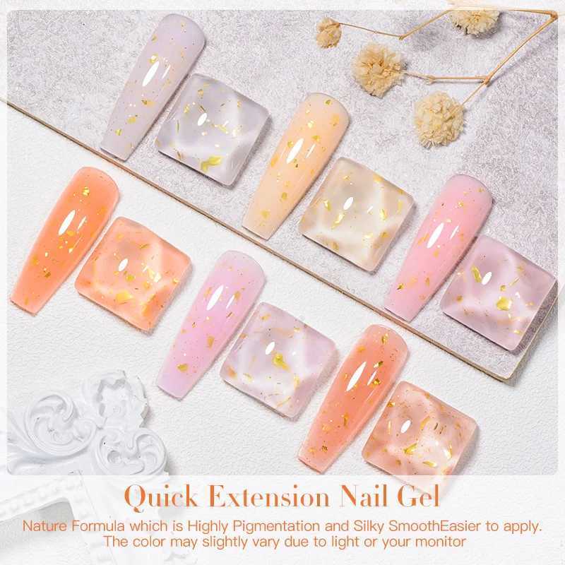 Esmalte de uñas a través de 8 ml de brillo de oro rosa extensión rápida gel esmalte de uñas fojas de oro