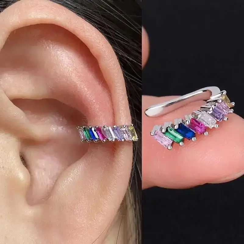 Charm Basit Moda Kristal CZ Yıldız Yaprağı Klip Küpeleri Kadınlar için C Reative C Ear Cuff Tılsmasız Sahte Küpe Partisi Takı