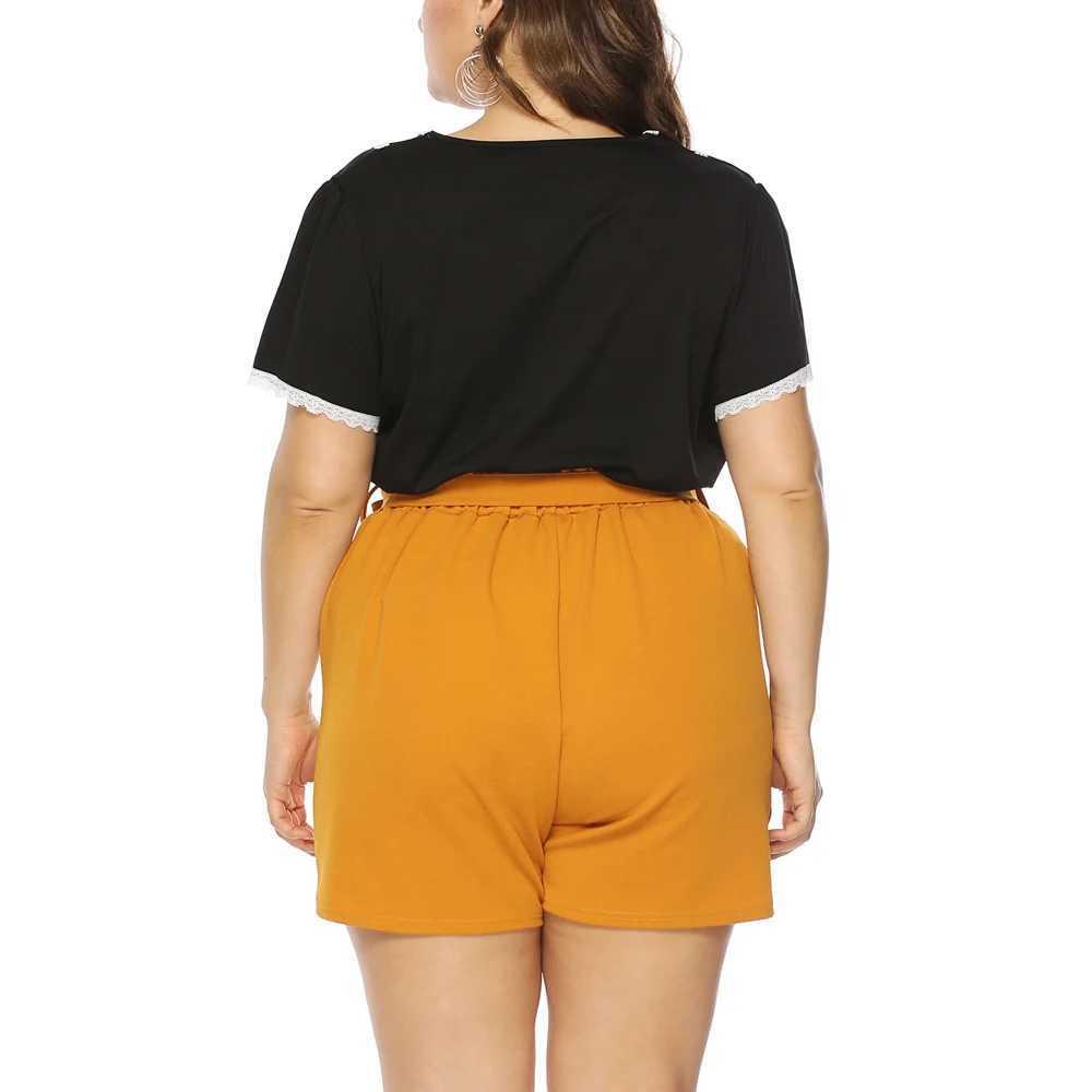 Shorts voor dames 2022 Nieuwe dames plus maat korte mouwen heren heren hoge taille grote gegolfde dames zomerjurk solide zwart rode jurk 2404