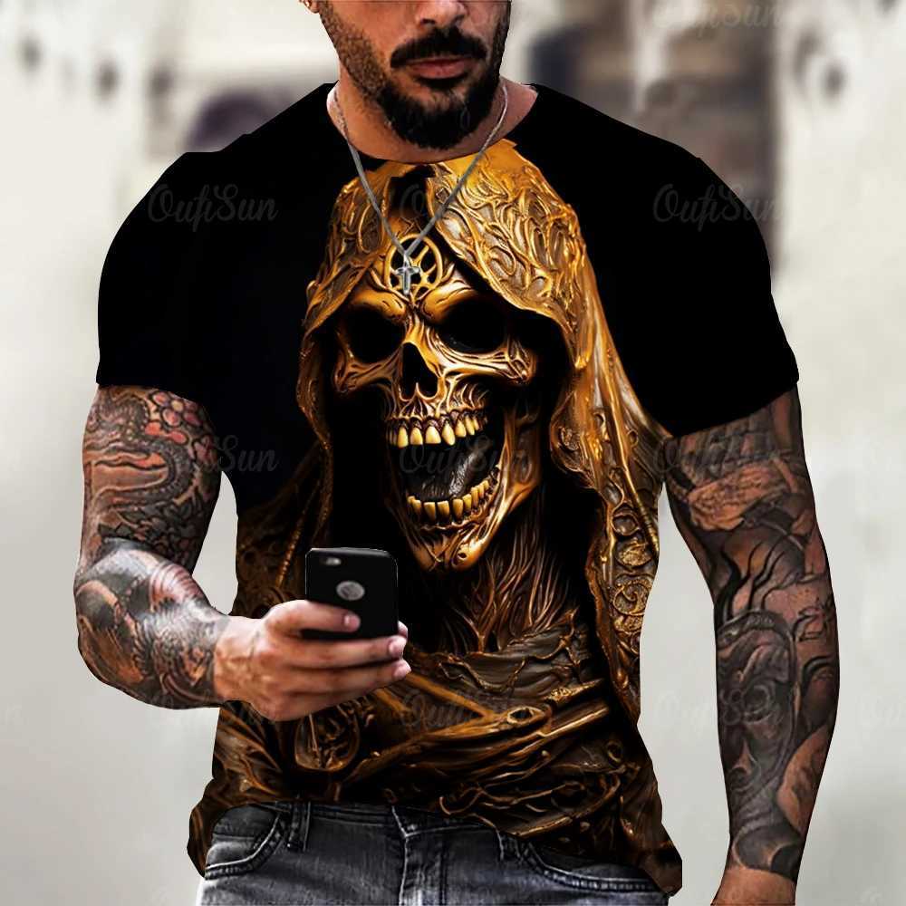 T-shirts pour hommes T-shirt Horreur vintage 3d crâne imprimé classique Occure O Col Short Slve Fashion Loose Tops surdimensionnés T-shirt Men T240425