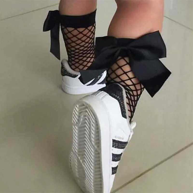 Chaussettes pour enfants mode chaussettes en mailles avec un gros arc coton d'été respirant noir blanc mignon pour enfants pour enfants 0 à 6 ans