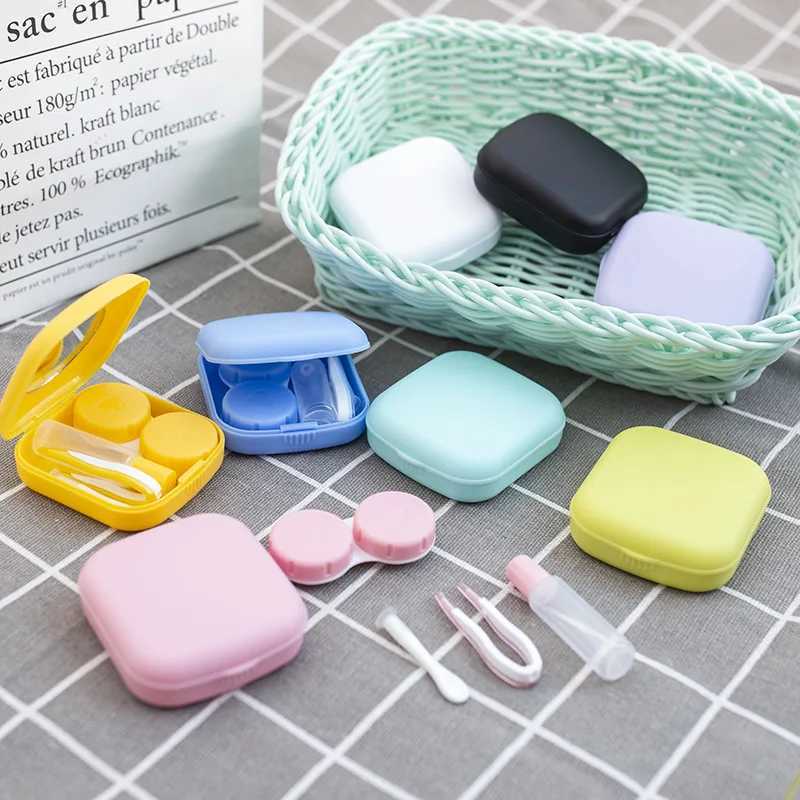 Contact Lens Accessories Macaron Eye Contact Lenses Case for Women Girls Contacts Lens Container Case with Silicone Tweezers Mini Pocket Box Green Yellow d240426