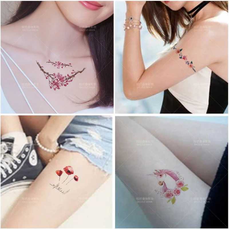 Tattoo Transfer Tattoo Temporary Flower Heart Butterfly Fake Tattoos Stickers for Women Ladies Summer Party Hand Wrist Chest Arm Leg 240427