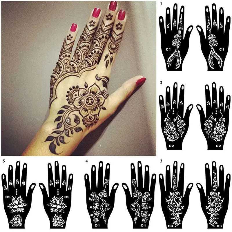 Tattoo Transfer Professional Henna Tattoos Stencil Temporary Hand Body Art Stickers Template Hand Tattoo Stickers India Flower Tattoo Stencil 240426