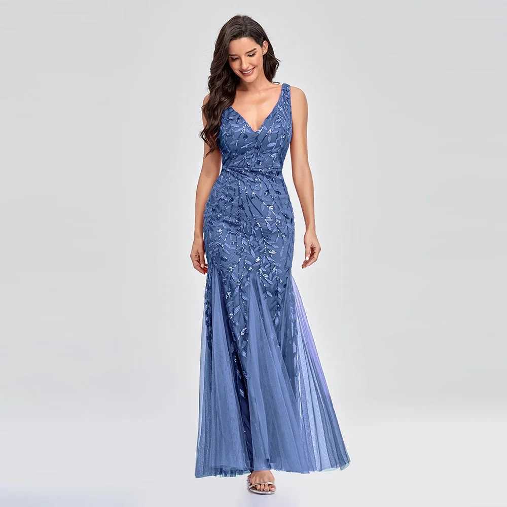 Runway Dresses Womens strapless embroidered beaded fabric ball dress V-neck elegant little mermaid dress formal party dress Abiti leather salad robe Y240426