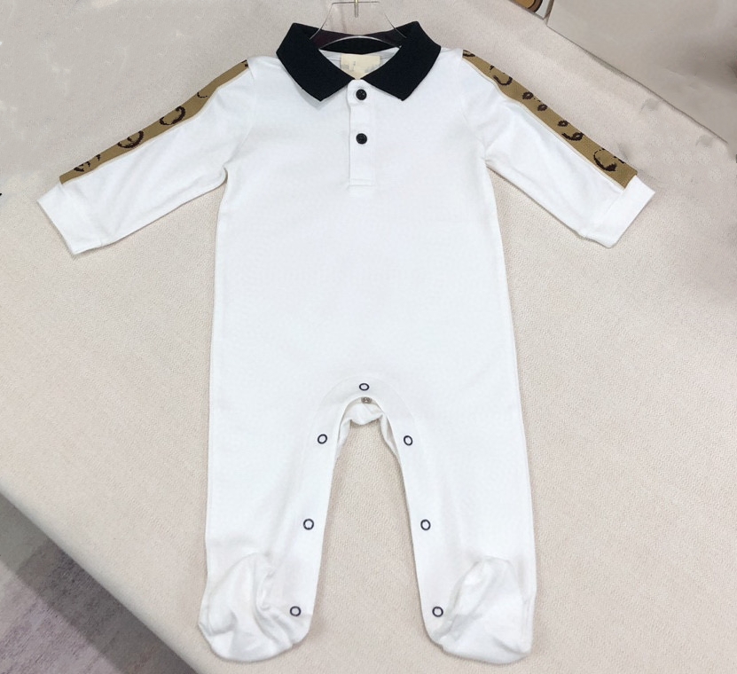 Baby pojkar romper småbarn barn lapel singel breasted jumpsuits designer spädbarn onesie nyfödda casual kläder ren bomullstyg storlekar 55 ~ 90