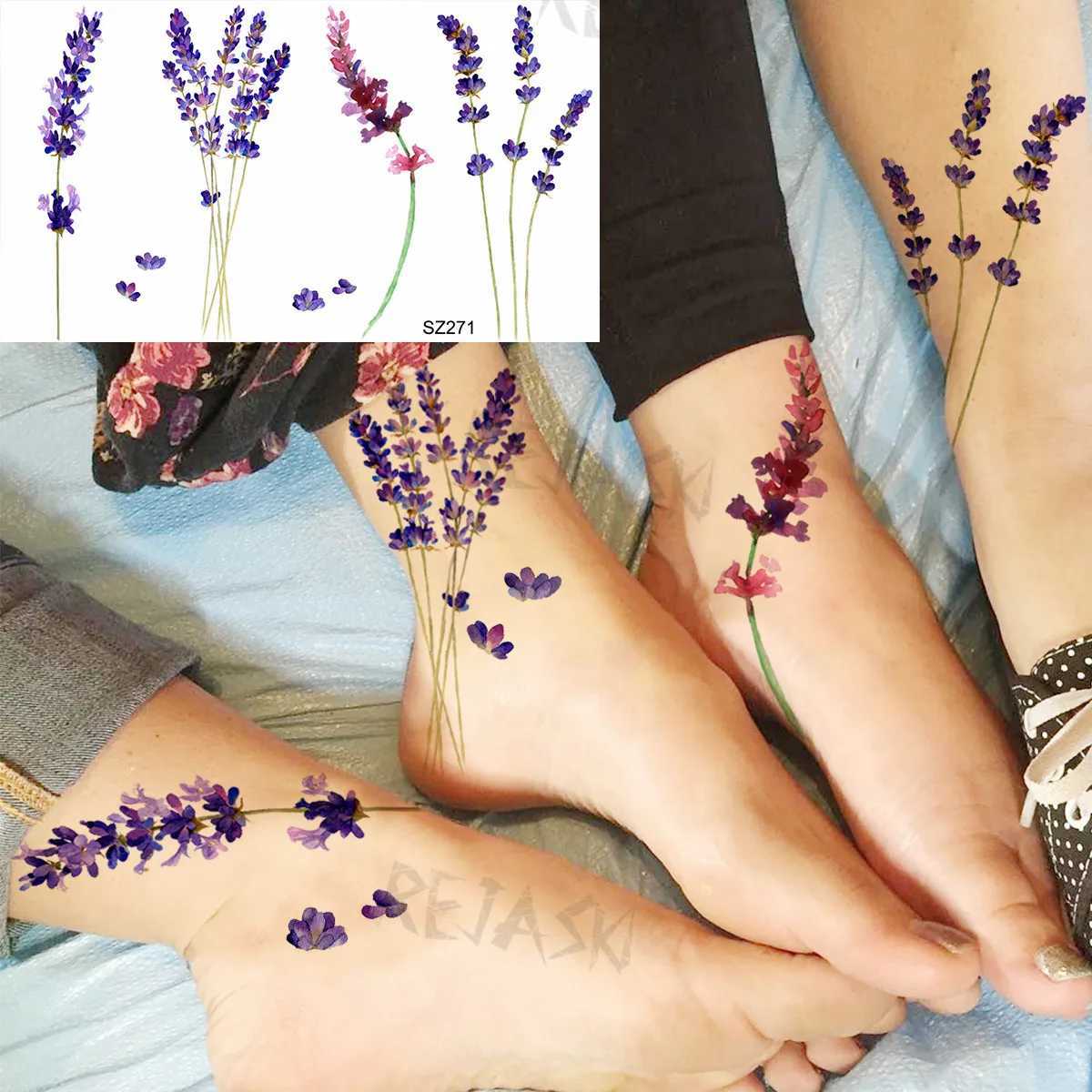 Tattoo Transfer Small Poppy Flower Temporary Tattoos For Women Adult Lavender Realistic Fake Tattoo Sticker Body Art Water Transfer Tatoos 240427