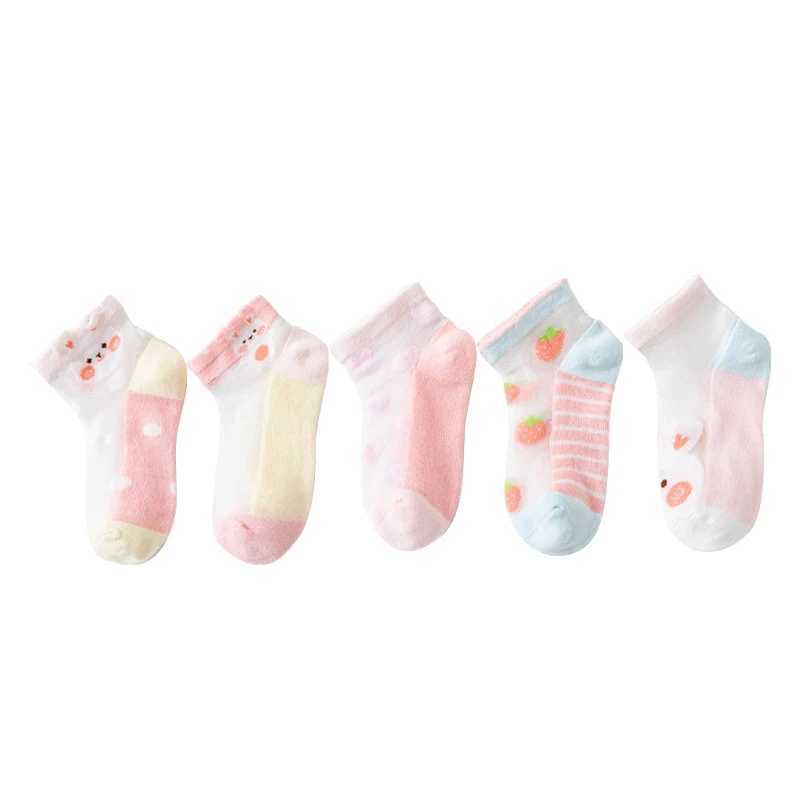Meias infantis 5 pares/lote 0-1a infantil meias de malha ultrafina meninas meninas garotas verão fofo algodão respirável meias de barco macio