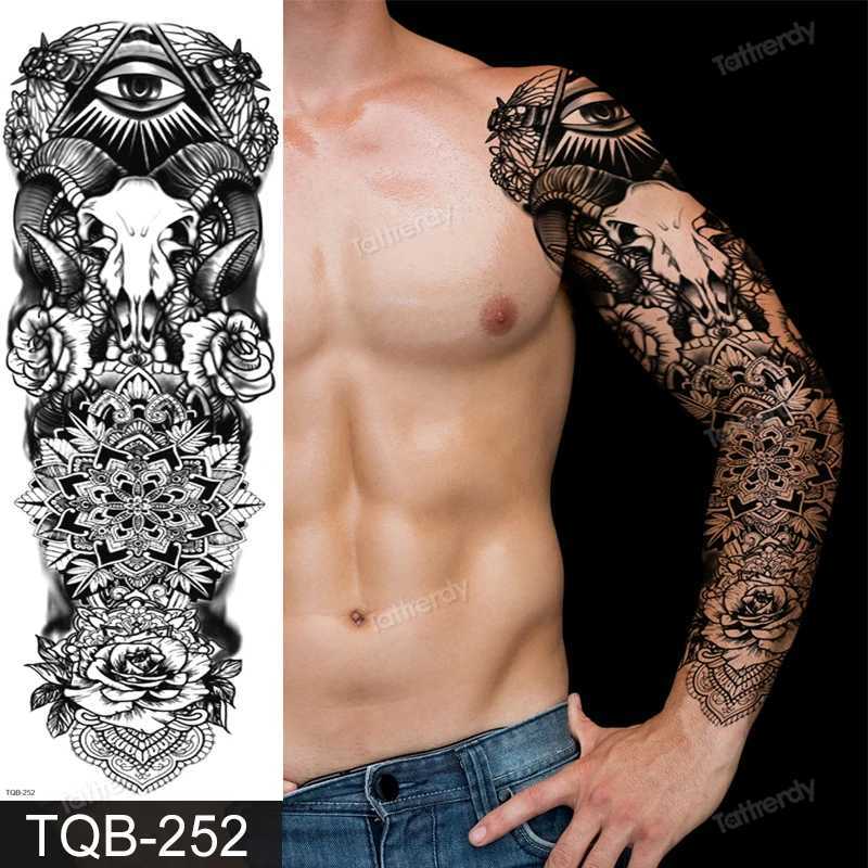 Tattoo overdracht verbazingwekkende tijdelijke tatoeages mannen grote volledige arm mouw tattoo god wolf maan draak king tijger bos tattoo ontwerpen groot lichaam 240427