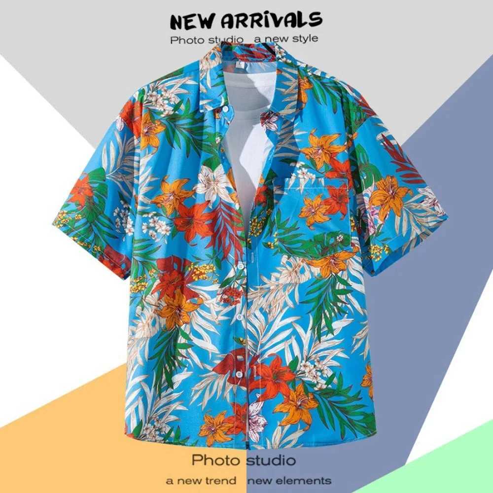 Camicie casual maschile camicie hawaiane uomini retrò retrò a pianta corta maglietta a maniche corte estate le vacanze estive abbigliamento da uomo 240424