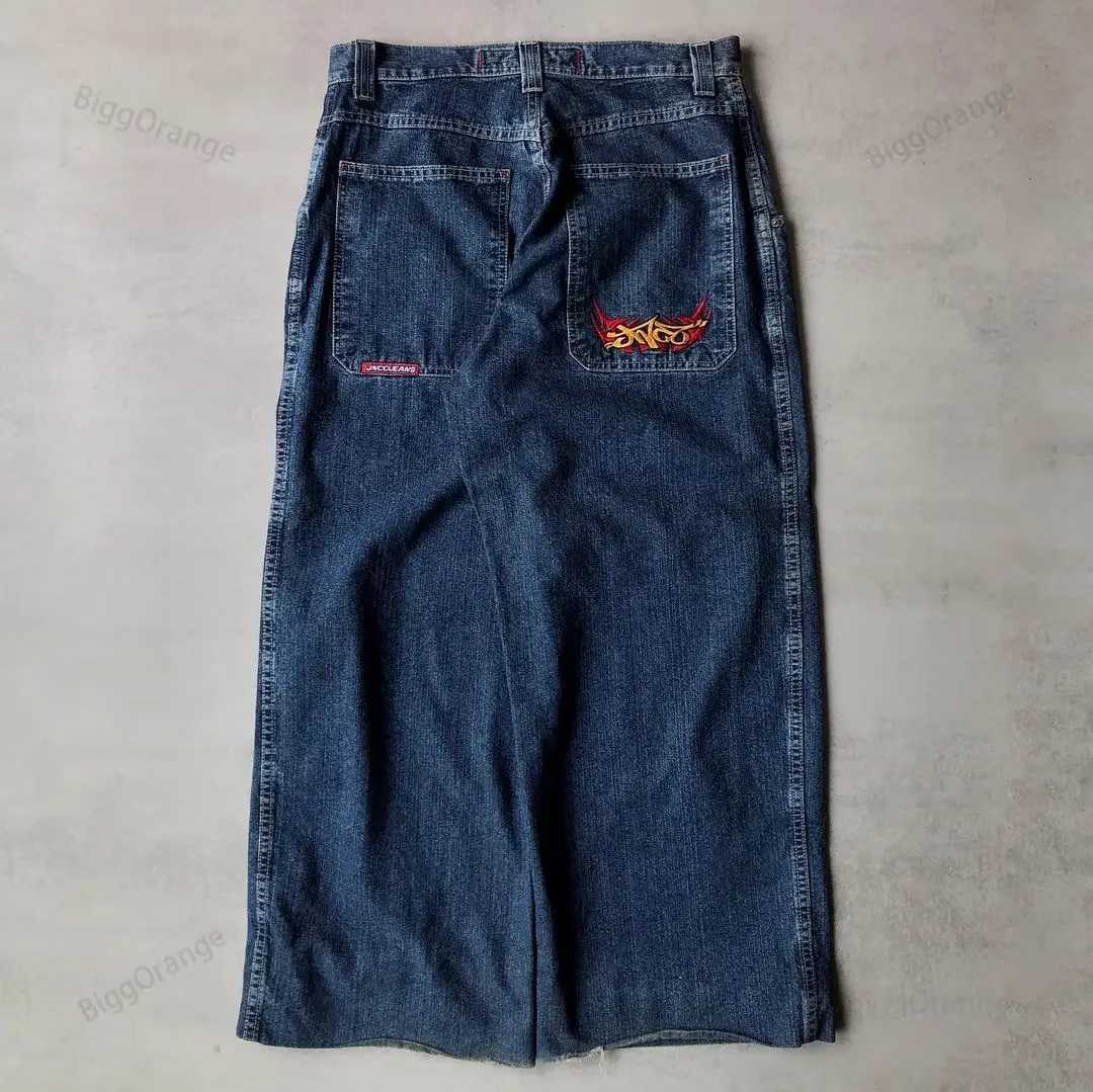 Jeans para hombres Jeans de ajuste suelto Jnco Hip-Hop Rock Patrón de bordado Bordery Mens 2023 New Street Ropa retro Harajuku con cintura ancha Jeansl2404