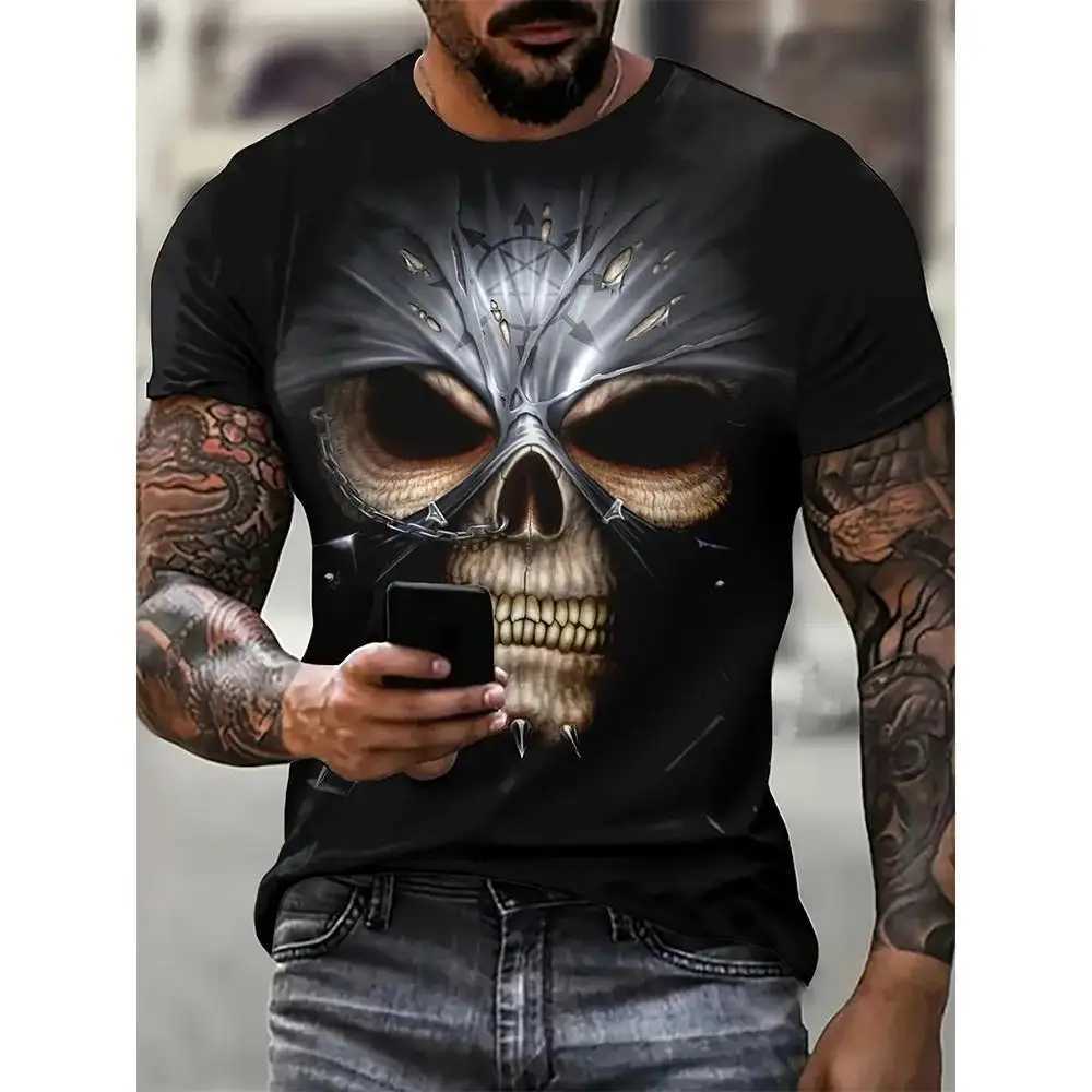 Men's T-Shirts Mens T Shirt Skeleton Pattern Tr 3d Print Summer Fashion Short Slve Crew Neck T Shirt Casual Outdoor Oversized Clothing T240425