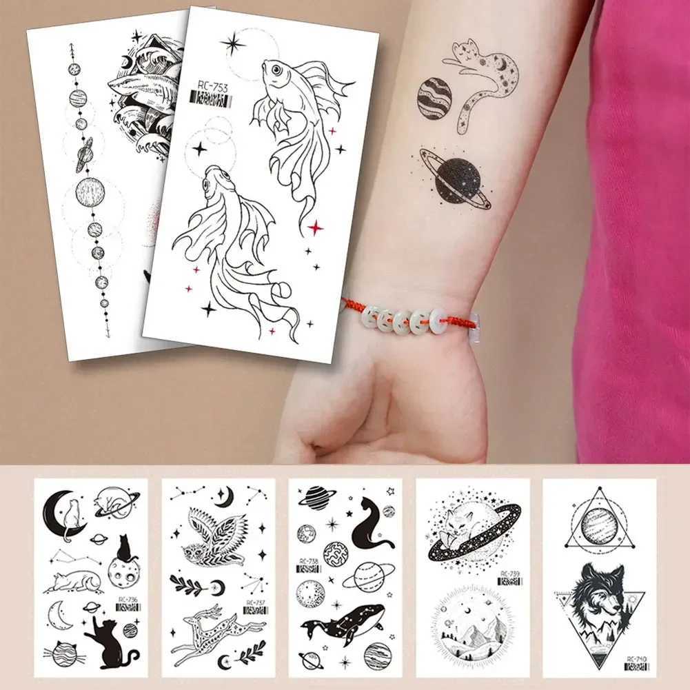 Tattoo -overdracht Waterdichte tijdelijke tattoo -stickers droomvanger tatto panda wolf body art arm nep mouw tatoeages vrouwen mannen 240426