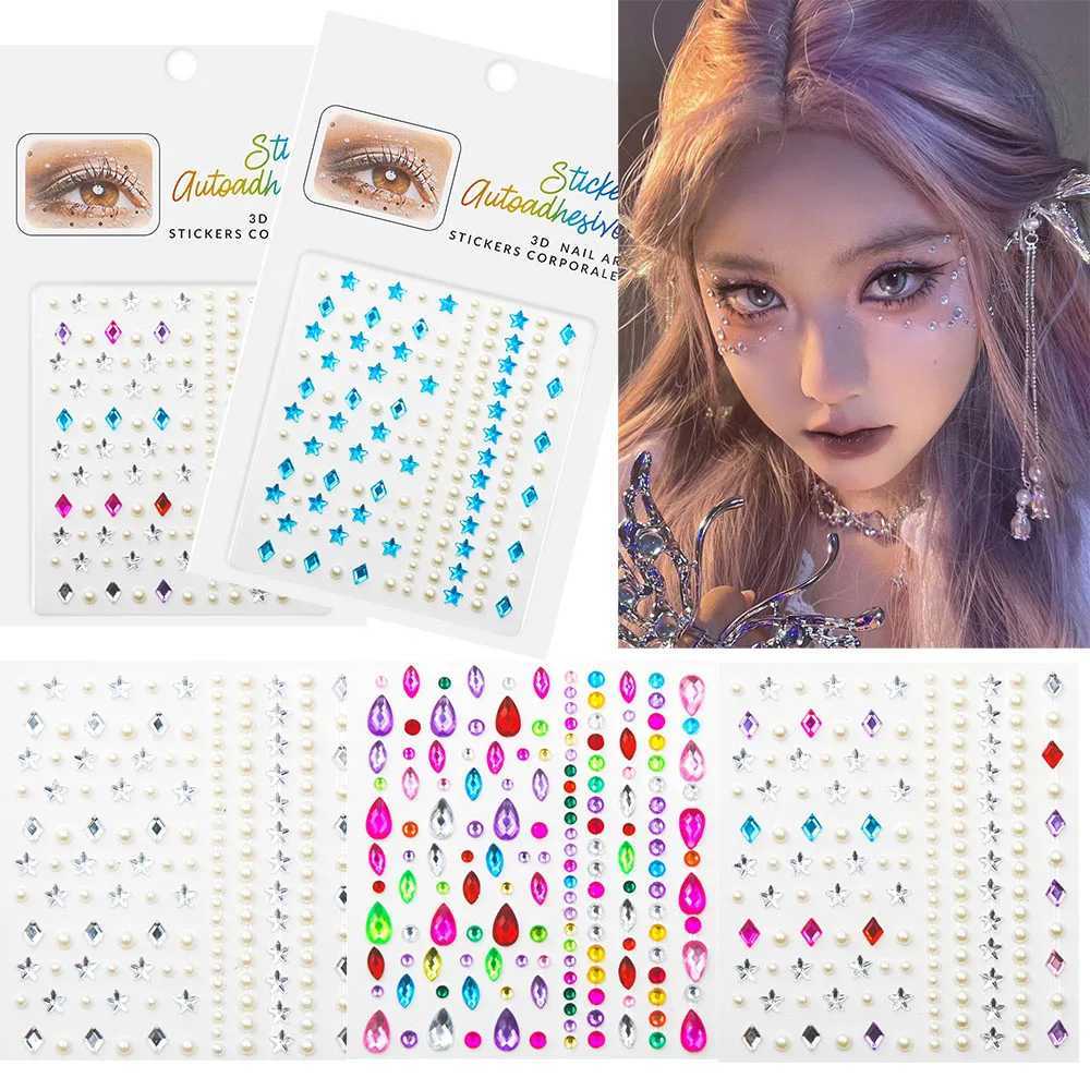 W7YD Tattoo Transfer Make -up Diamond Eyes Face Festival DIY Body Crystal Edelstein Tattoo Klebstoff Strassnagelkunstdekoration Acryl -Lidschattenaufkleber 240427