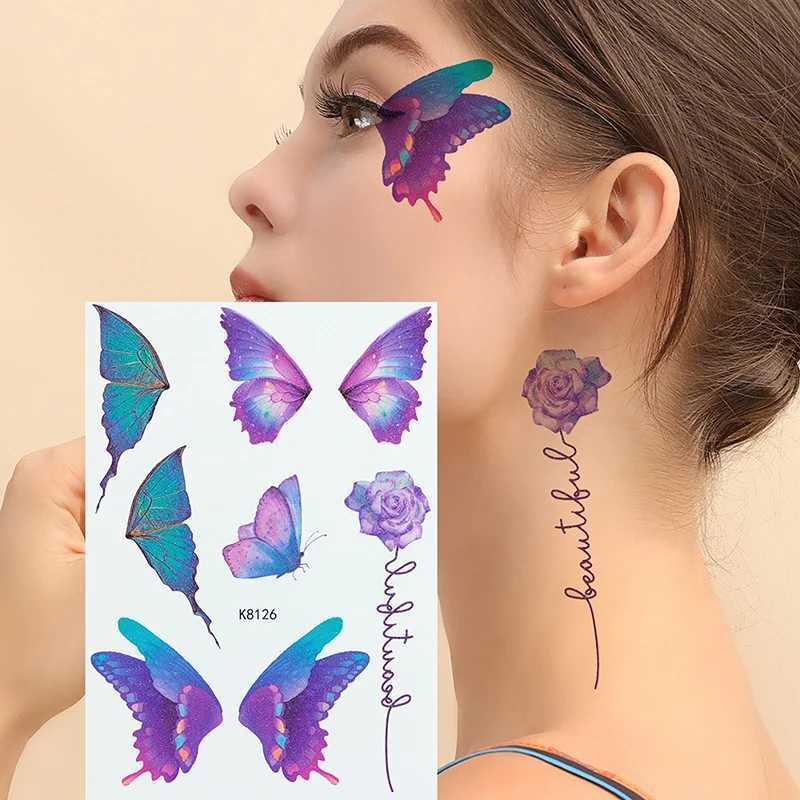 Tatuaż Transfer Fairy Butterfly Wings Błyszcząca tatuaż naklejka wodoodporna oczy twarz ręka
