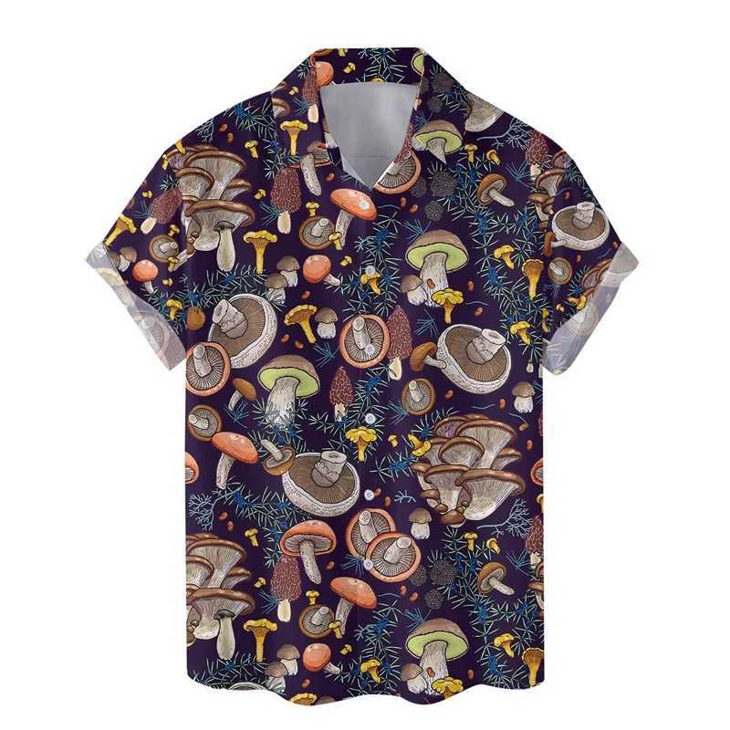 Mäns casual skjortor färgglada svamp 3D -tryck Hawaiian skjorta för män sommarlovsplantor strandtröjor knapp kort ärm gata aloha skjorta 240424