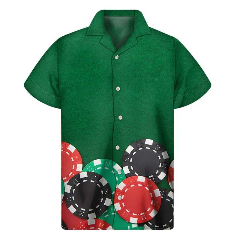 Chemises décontractées pour hommes Populo Casino Poker 3D Torsades imprimées hommes Cool Summer Hawaiian Shirts Tops Street Loose Lapel Blouse Blouse Blouse Boulouse Côtes courtes 240424