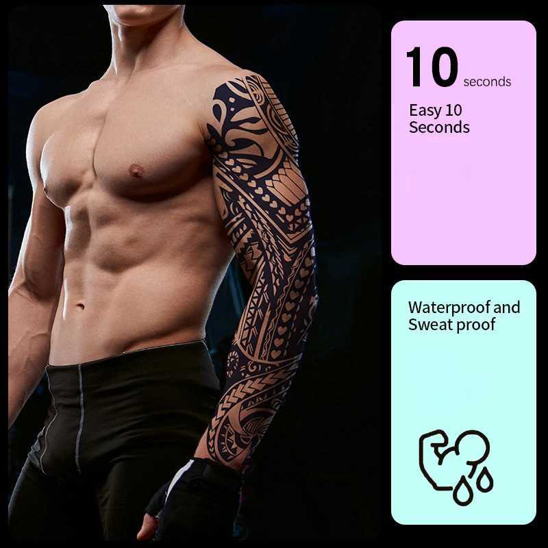 Tattoo Transfer 1Sheet Full Arm Temporary Tattoos Large Totem Tribal Big Sleeve Tattoo Sticker Body Art Sexy Dragon Tattoo Designs Men 240426