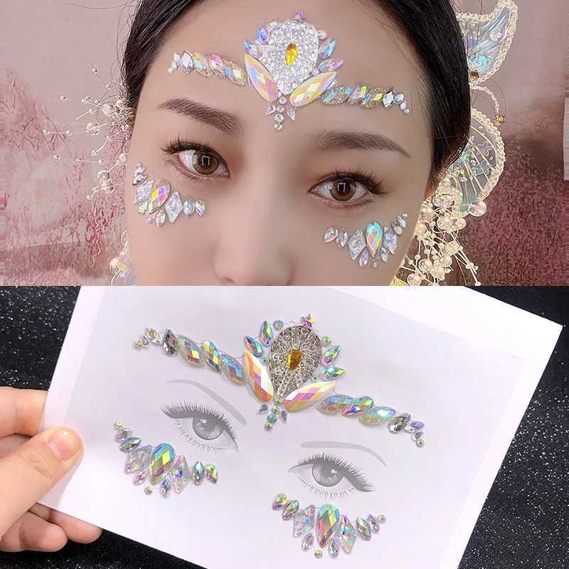 Tattoo Transfer 3 Style Face Gems Glitter Face Tattoos for Festival Party Crystal Face Jewels Body Art Rhinestones Stickers Make Up Dressing Up 240427