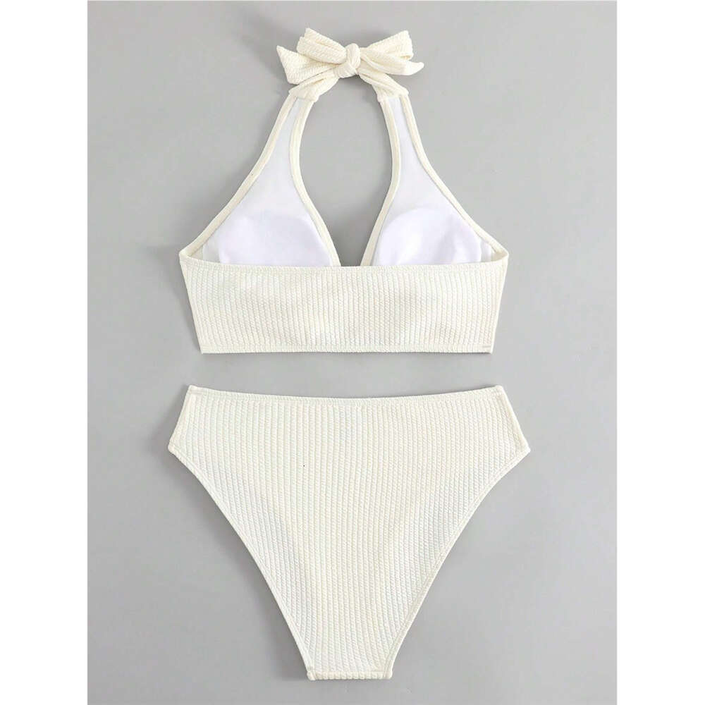 Nouveau maillot de bain haut de gamme de bikini sexy à col en v à col en V blanc