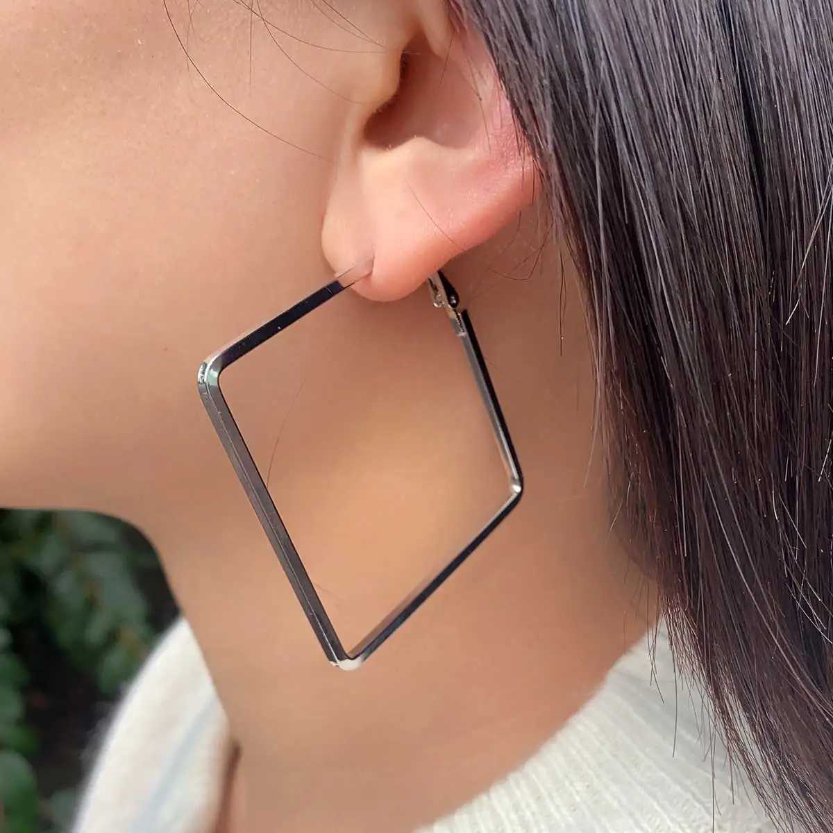Stud 2024 Fashion Gold Color Big Square Hoop Earrings For Women Men Exaggerated Metal Geometric Hanging Earrings Punk Party Jewelry