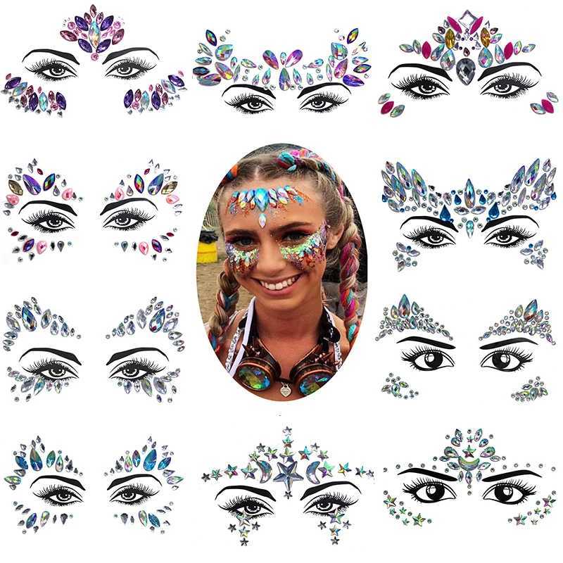 Tattoo Transfer Eyes Face Sticker Drill Crystal Tattoo Sticker Festival Face Decoration Diamond 3D Shiny Tattuos Festival Accessories 240427