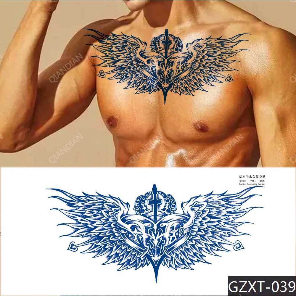 Transfer tatuaggio da uomo semi-permanente succo di succo impermeabile temporaneo tatuaggio falso torace back back fresco art wings fashion maori cuore pistola totem 240427