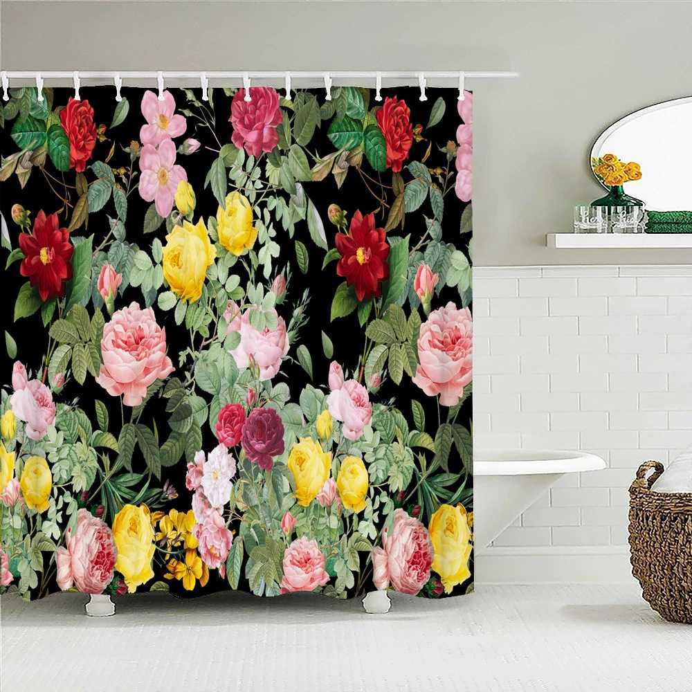 Shower Curtains Colorful Beautiful Flowers Shower Curtain Bathroom Curtains Floral Flower Waterproof Polyeste Fabric Bathtub Decor