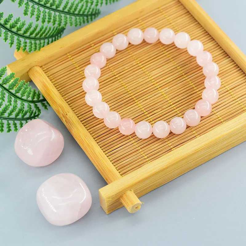 Pulsera elástica de piedra de cuarzo de color rosa rosa natural con cuentas para hombres purificadores de joyas de joyas de pulsar del alma amante