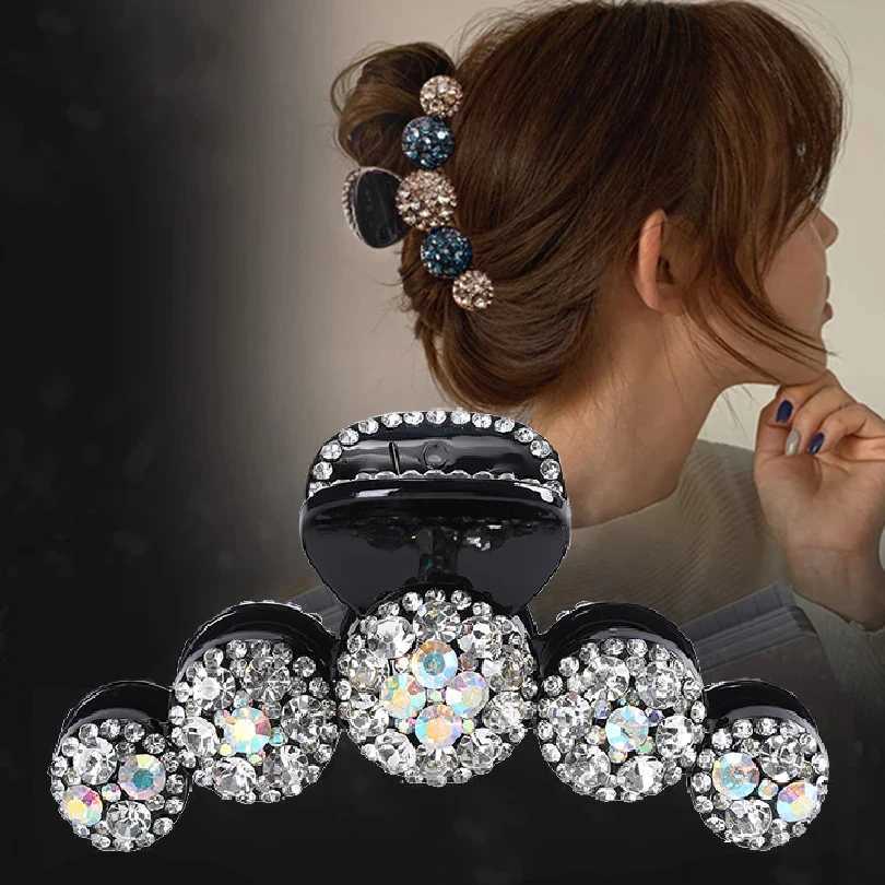 Klämmor Big Rhinestone Hair Claws Crab Hairpins Crystal Hair Clips Barrettes Bow Ponytail Kvinnor Hårtillbehör Ornament Hårgrip Y240425