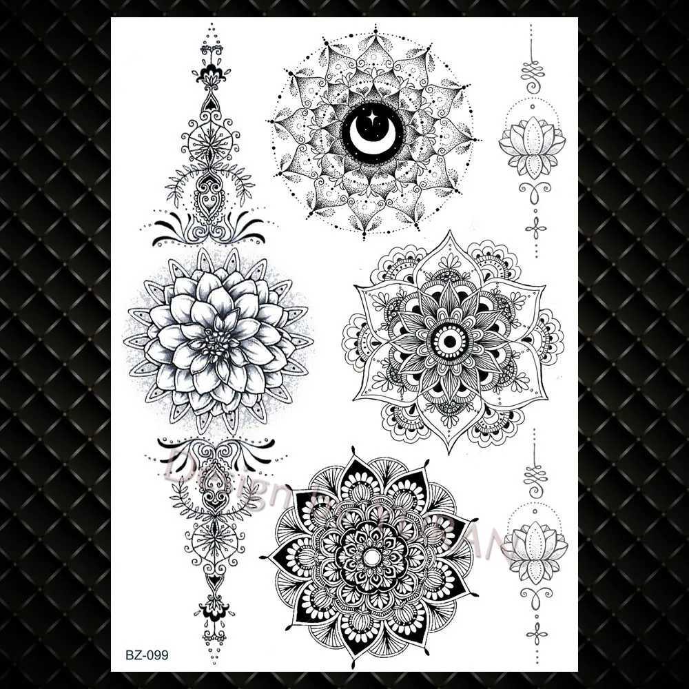 Tattoo overdracht yuran mode zwarte ketens pols henna bloem nep tatoeages stickers waterdichte mandala flora tattoo tijdelijke vrouwen arm 3d tatto 240426