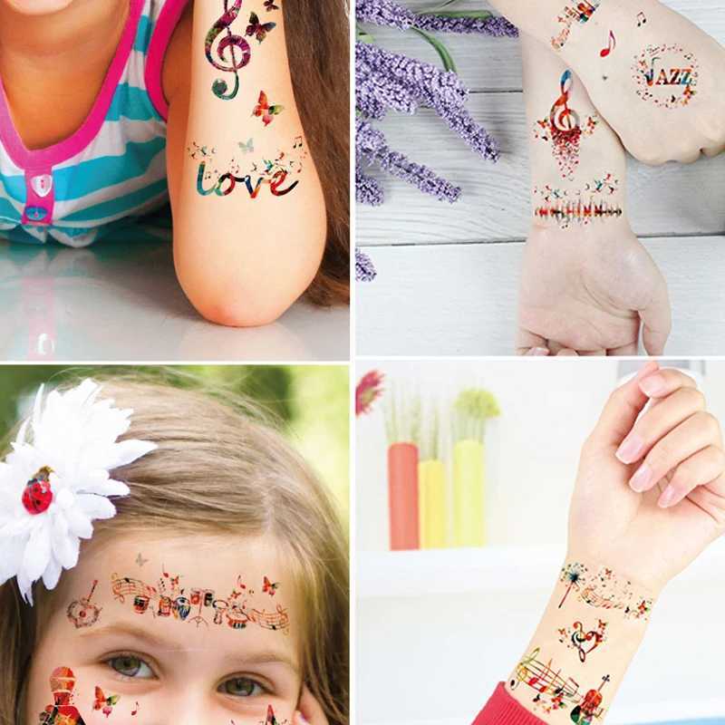 Tattoo Transfer Waterproof Temporary Children Tattoo Sticker Music Note Colorful Tattoos for Men Women Kids Party Festival Decals 240426