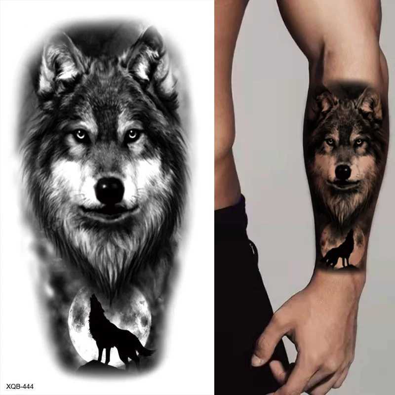 Transfert de tatouage Autocollant de tatouage de forêt noire pour hommes Femmes Tiger Wolf Death Skull Tatouage temporaire Faux Henné Squelette King Animal Tatoo Pattern 240426