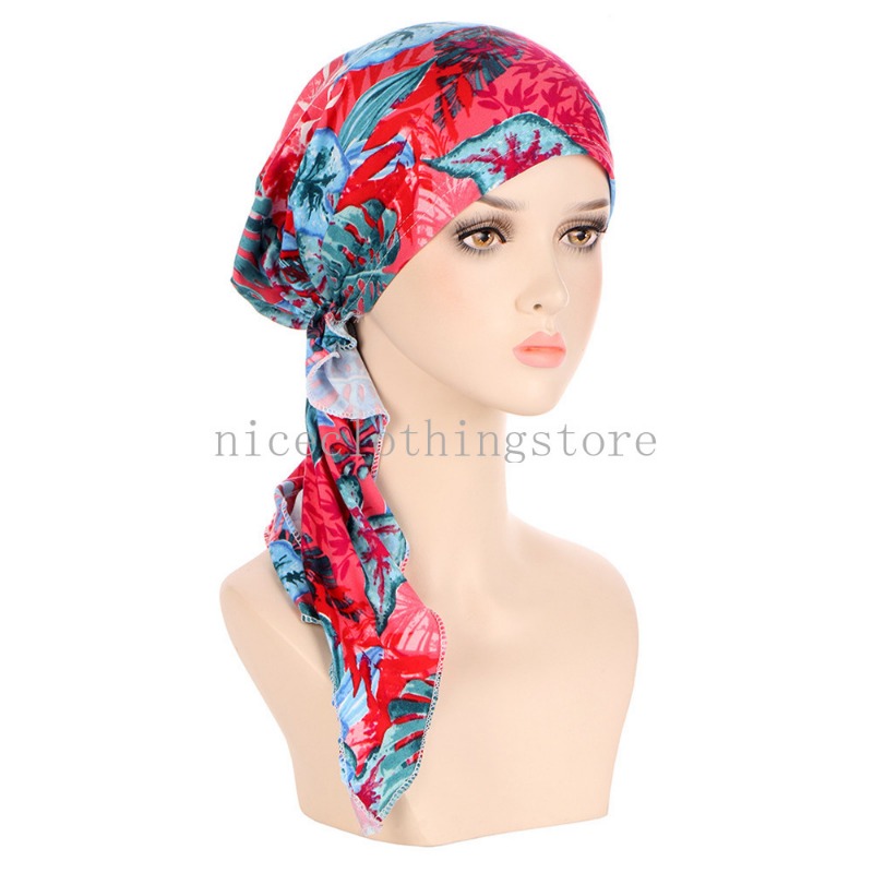 Women Chemo Cap Pre-Tied Turban Muslim Hijab Print Headscarf Hair Loss Beanies Bonnet Hat Scarf Wrap Femme Musulman Foulard Hats