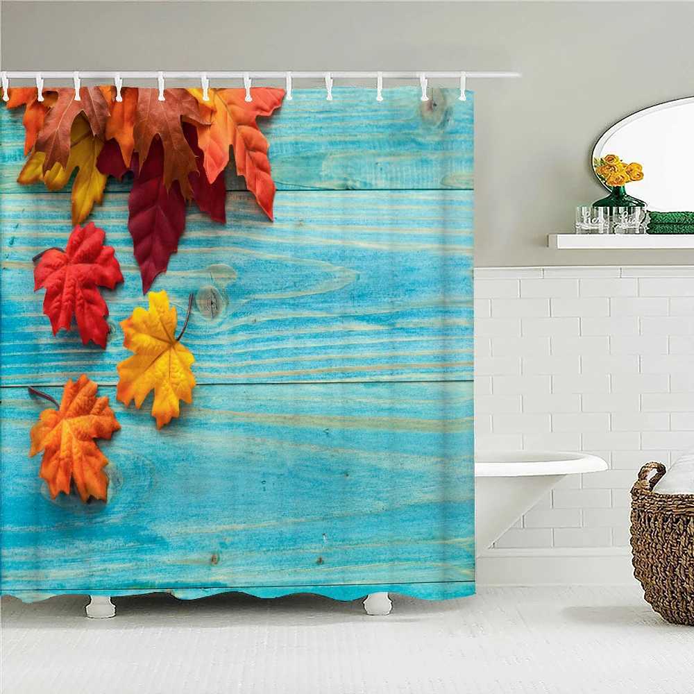 Rideaux de douche 3D rideaux de douche en bois feuilles de l'érable feuilles de salle de bain étanche en polyester baignoire de baignoire 180 * 240 salles de bain rideau