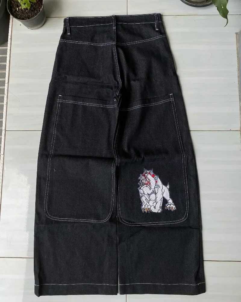 Jeans masculin Y2K JNCO de haute qualité brodée Hip Hop Baggy Jeans Tribal Gothic Strtwear Harajuku Black Pantal