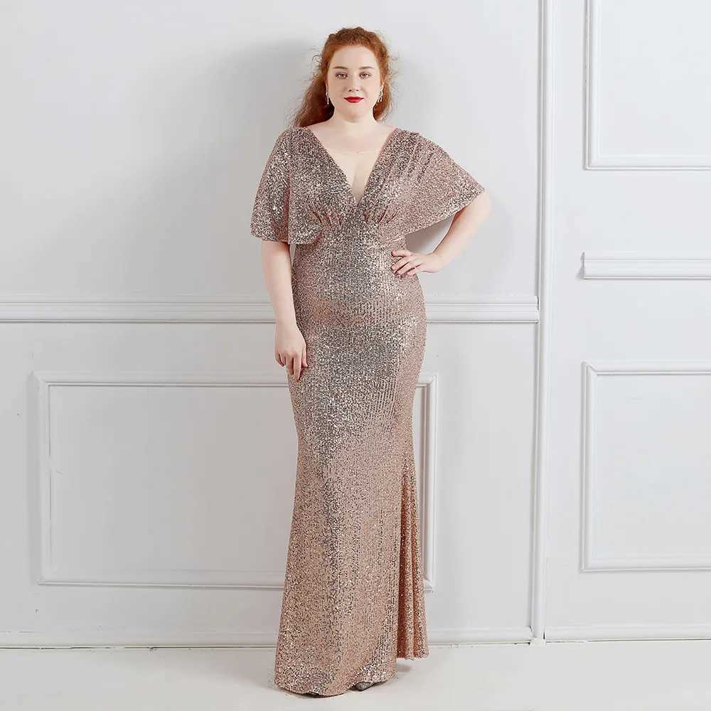 Runway jurken plus size grn pailletten avondjurk korte slve elegante vrouwen feestjurk lange prom -jurk y240426