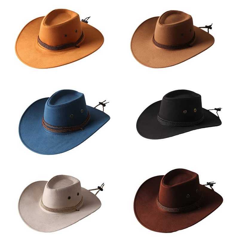 Wide Brim Hats Bucket Hats Vintage Western Cowboy Hat Solid Potted Plant Hat Wide Brim Jazz Hat Outdoor Hiking Travel Sun Protection Y240425