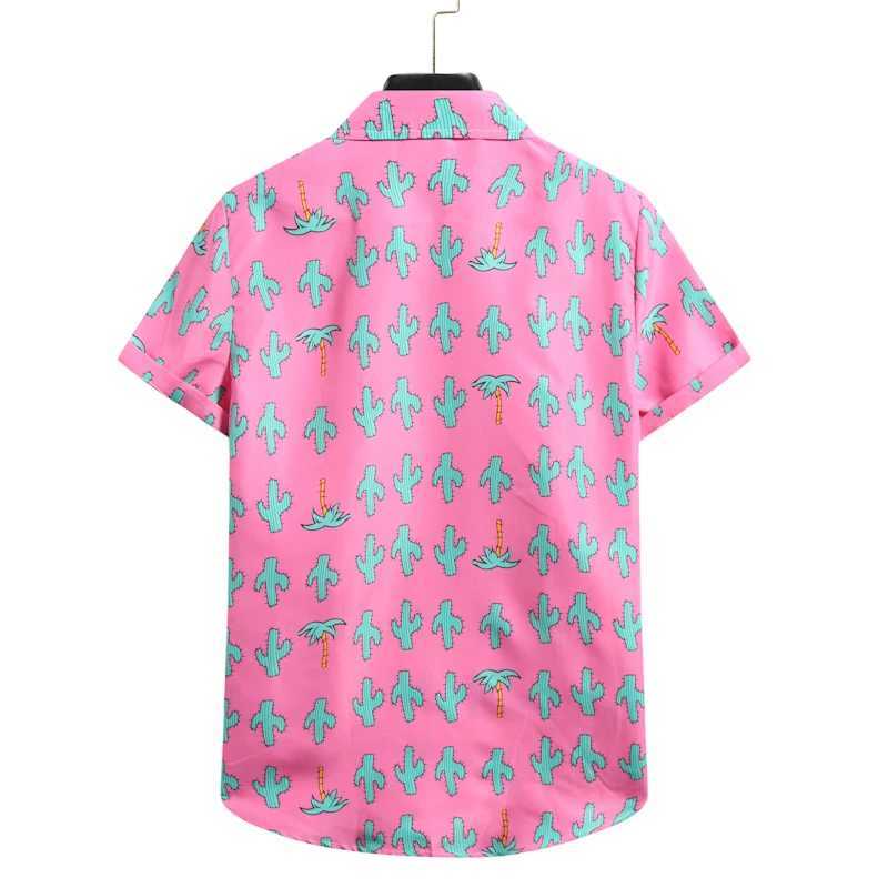 メンズカジュアルシャツピンクのフローラルハワイアンシャツメンケムズホム2022夏の新しい半袖ビーチアロハシャツメンカジュアルボタンアップシャツ男性xxl 240424