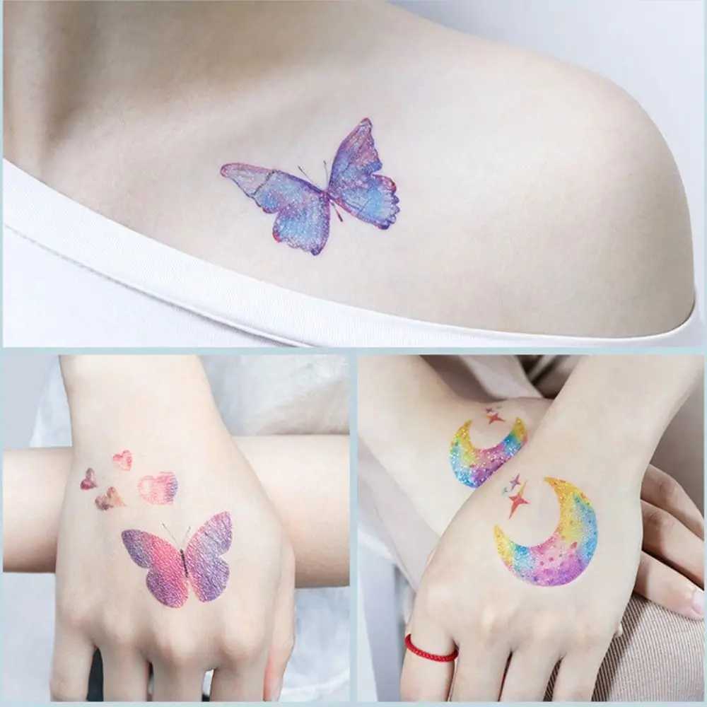 Tattoo -overdracht Sparkly Fairy Butterfly Wings waterdichte tattoo sticker tijdelijke tatoeages bloemen vlinder tattoo sticker body art decoratie 240426