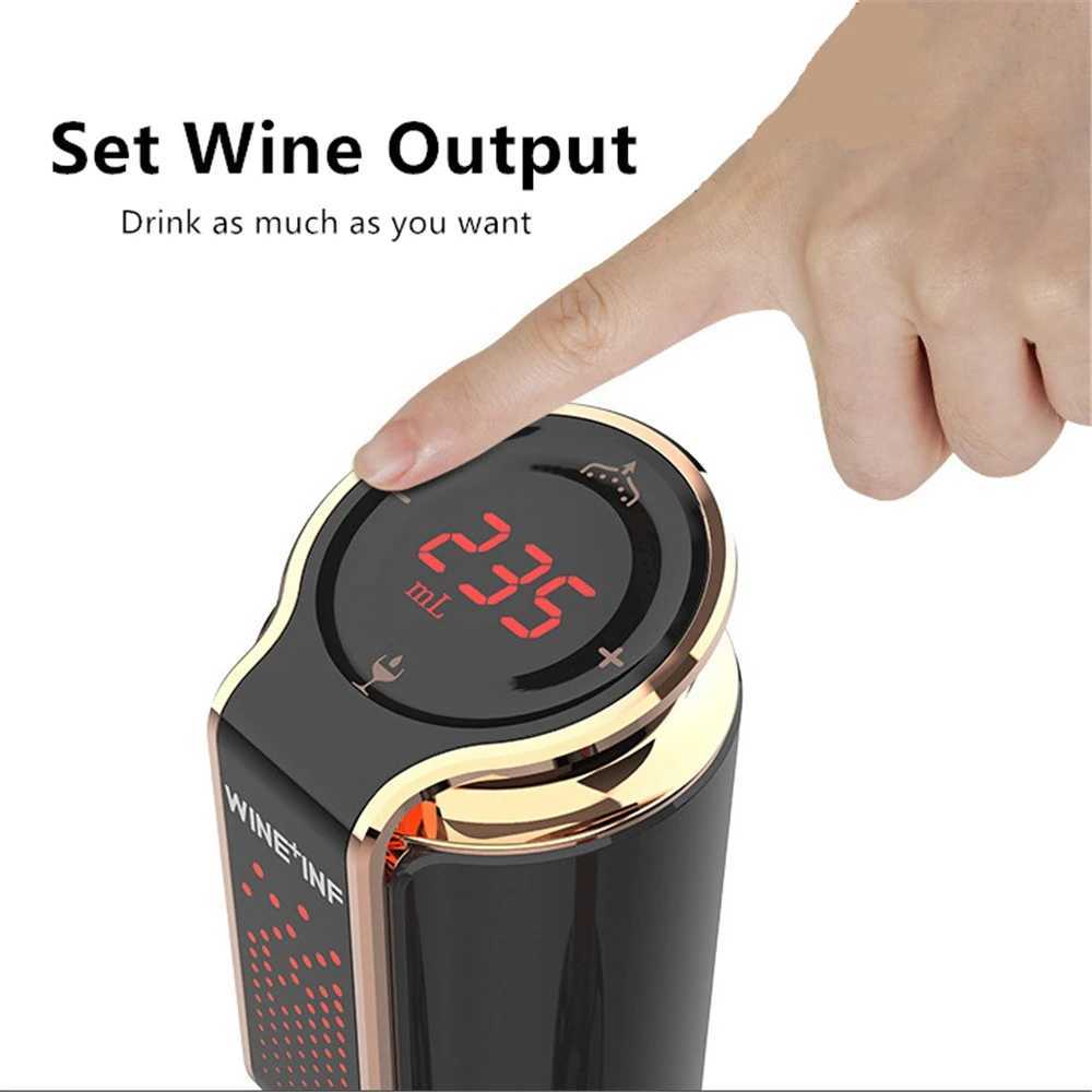 Bar Tools USB charging automatic fast wine aerator electric red wine analyzer vacuum fresh storage for 10 days adjustable wine output analyzer 240426