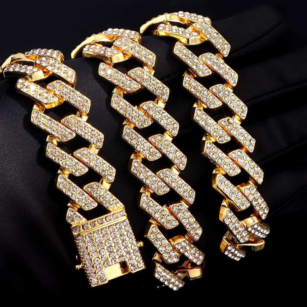 Pasme 14/20 mm szerokie widelec Diamond Naszyjnik łańcuchowy odpowiedni dla kobiet w łańcuchu Złota i srebrny kubański naszyjnik Hip-Hop Biżuteria 240424