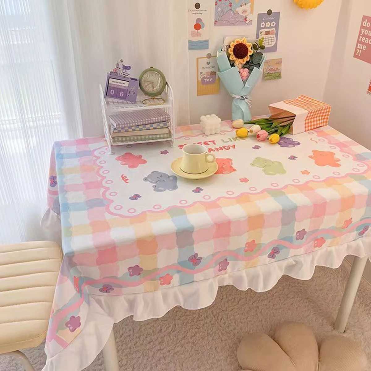 Table Cloth Cartoon student tablecloth Japanese Kawaii table mat cute pink Ins study table decorative animation 240426