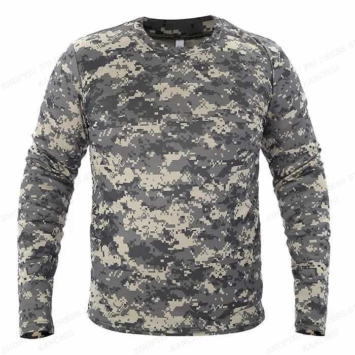 Tactical T-shirts Long sleeved camouflage T-shirt mens fashion T-shirt military T-shirt mens clothing camouflage top outdoor Camisetas mens 240426