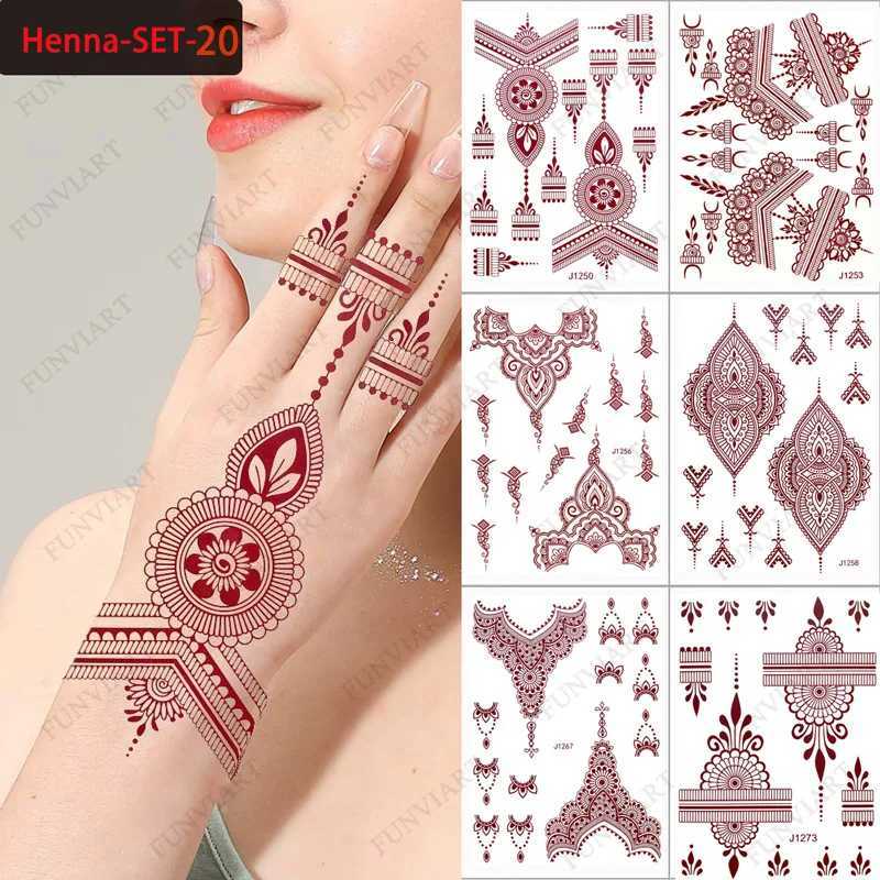 Transfert de tatouage / Henné Autocollants instantanés pour les tatouages temporaires à la main pour femmes Henné brun tatouage mehndi Design tatouage faux hena 240426