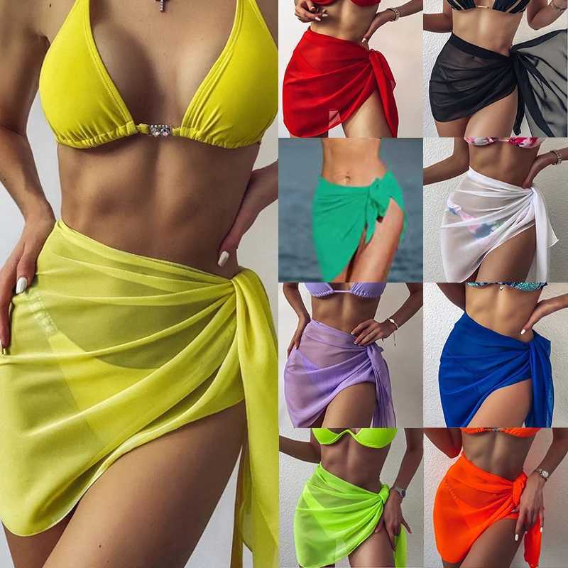 Swimons de maillots de bain pour femmes en mousseline de maillot de bain en mousseline de maillot de bain enveloppe Pareo Scarpe Bikini Cover-up Wrap Beach Sexy Jirts See-Through Scarf Cover Up Robe D240424