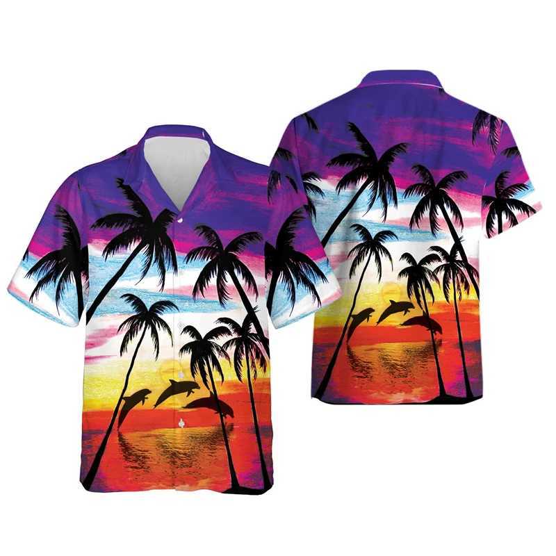 Camisas casuais masculinas Harajuku Dolphin camisas gráficas para homens camisa de praia havaiana casual aloha desenho oceano animal mulheres blusas y2k boy butts 240424