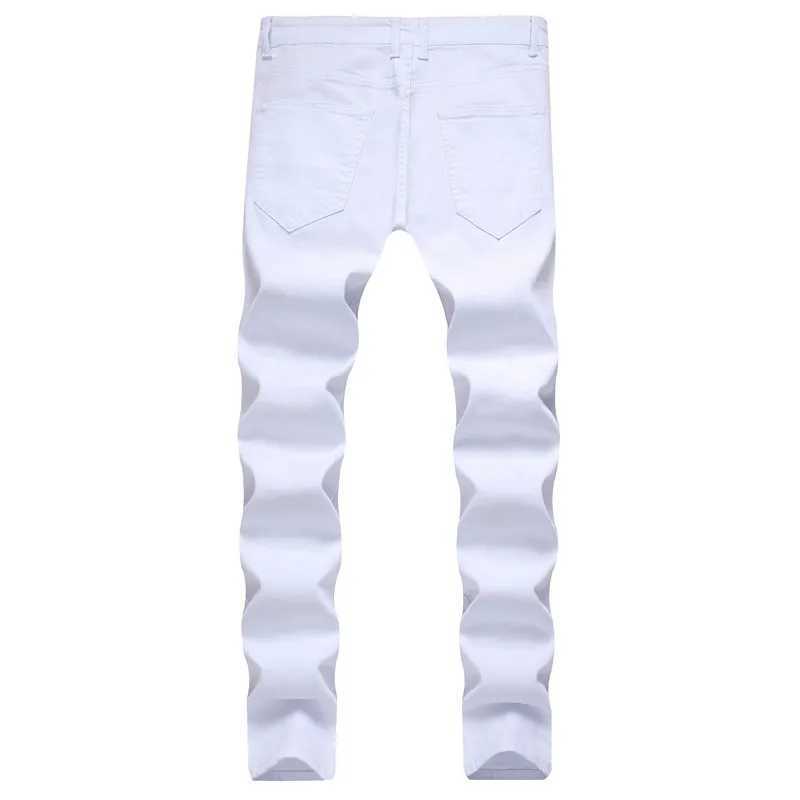 Heren jeans heren mode traan elastische strakke jeans broek heren vernietigd vaste simfit jogging potlood denim pantsL2404